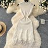 Summer European & American Knitted Dress: Sexy Sleeveless Tassel Short Skirt, Hollow-Out Patchwork, Slim-Fit Design