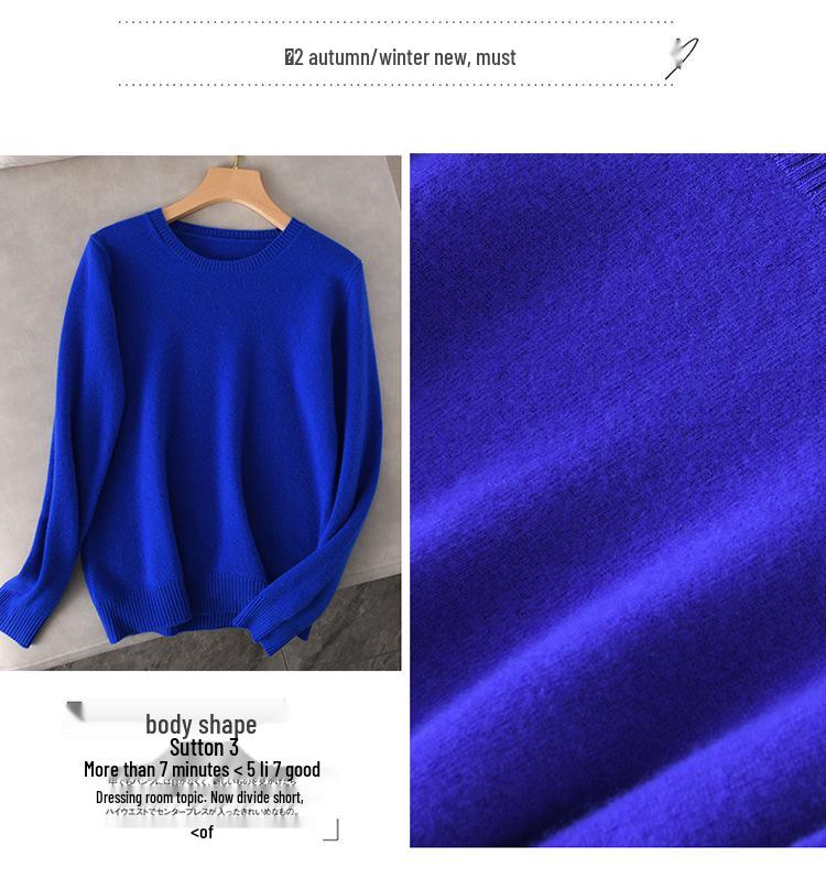 Dámský 100% vlněný pletený svetr s kulatým výstřihem a dlouhým rukávem – Jednobarevný pro podzim a zimu