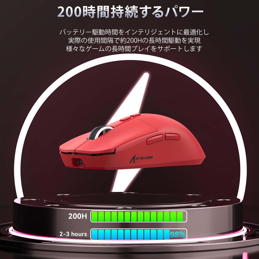 MAMBASNAKE X ATTACK SHARK X6 Gaming PAW3395 Wireless DPI 200 Hours of Continuous Magnetic RGB Charging Red Ultra-Lightweight Mouse, 49g, Sensor,