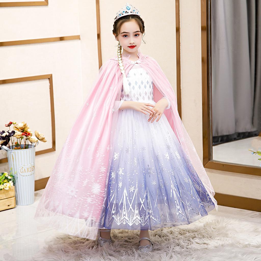 2021 foreign trade girls autumn and winter new Elsa cape Frozen baby out princess warm shawl cape