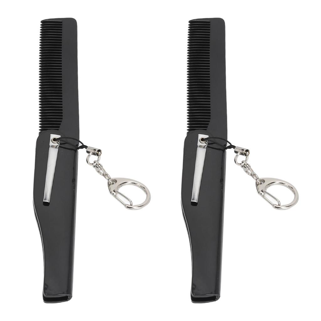 Folding Hair Brush Portable Men Folding Fine Tooth Beard Comb with Keychain Acrylic Small Mirror