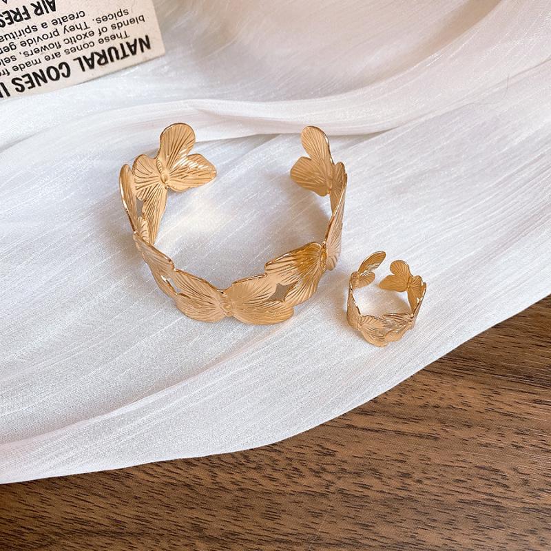 European & American Geometric Double-Layer Metal Bangle Bracelet: Exaggerated Design with Hollowed-Out Details