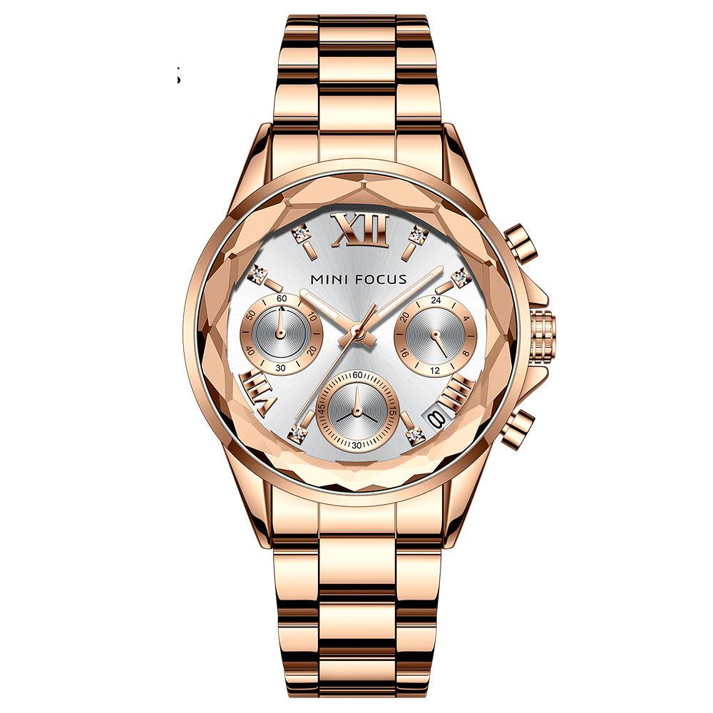 Women's Watch Business Casual Women's Watch Multifunctional Petal Mirror Luminous Steel Band Women's Watch