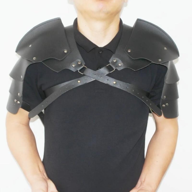 Medieval Shoulder Pauldron Adjustable Black Buckle Steampunk PU Leather Shoulder Armors Cover Cape Live Show DJ Club Men Costume
