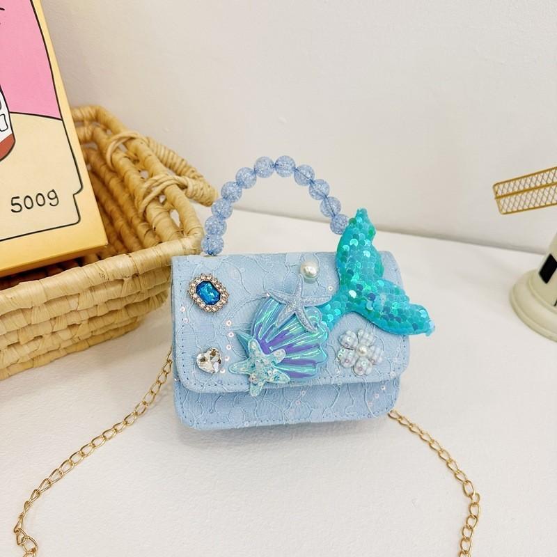 Adorable Mermaid Pearl Handbag 2024 Summer Lightweight Pu Bag For Kids Daily Use