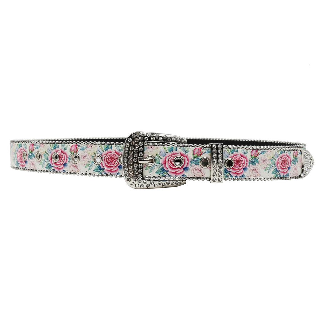 Rose Print Rhinestone Belt - Punk & Bohemian Y2K Style for Trendy Couples and Students