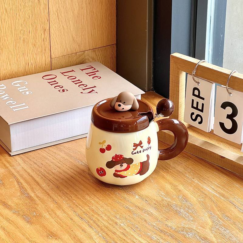 Wysokiej jakości ceramiczny kubek z pokrywką w kształcie szczeniaka kiełbaski, uroczy kubek dla dziewczyn, kubek na kawę lub mleko do biura