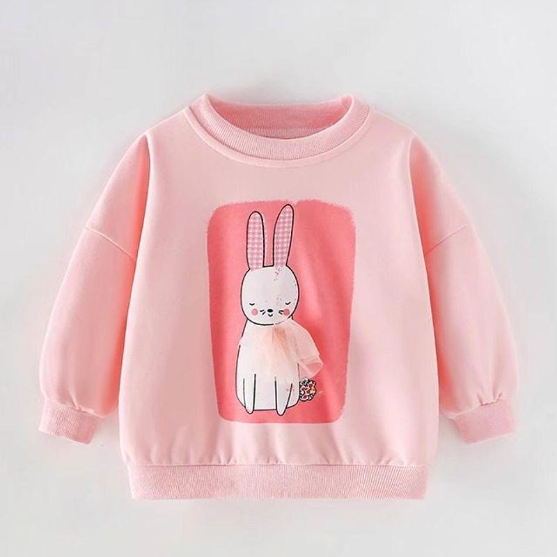 In-Stock Girls' Sweatshirt 2025 Autumn New Style, Beautiful Children's Pink Long-Sleeve Round-Neck Pullover Casual Top for Girls