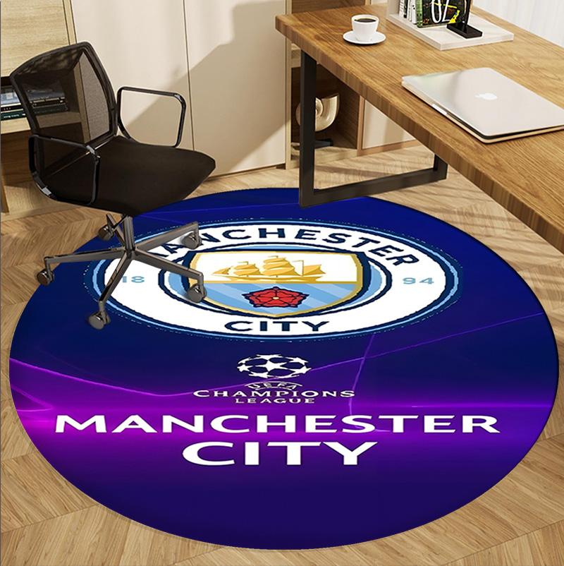 Football team City FC Pattern Round Rug, Indoor/Outdoor Mat, for Picnic, Gameroom, Bedroom, Office, Living Room, Home Decor Carpet, Birthday Gift