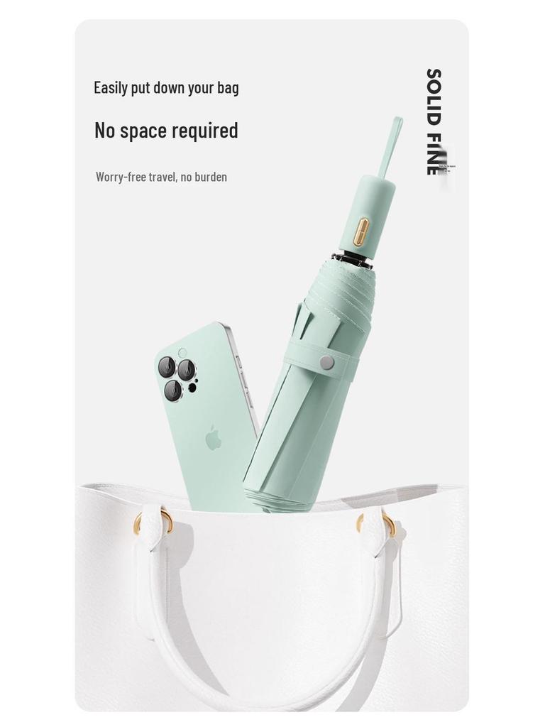 Three-fold Automatic Black UV Protection Umbrella with Double Rib and Wind Resistance for Rain and Shine