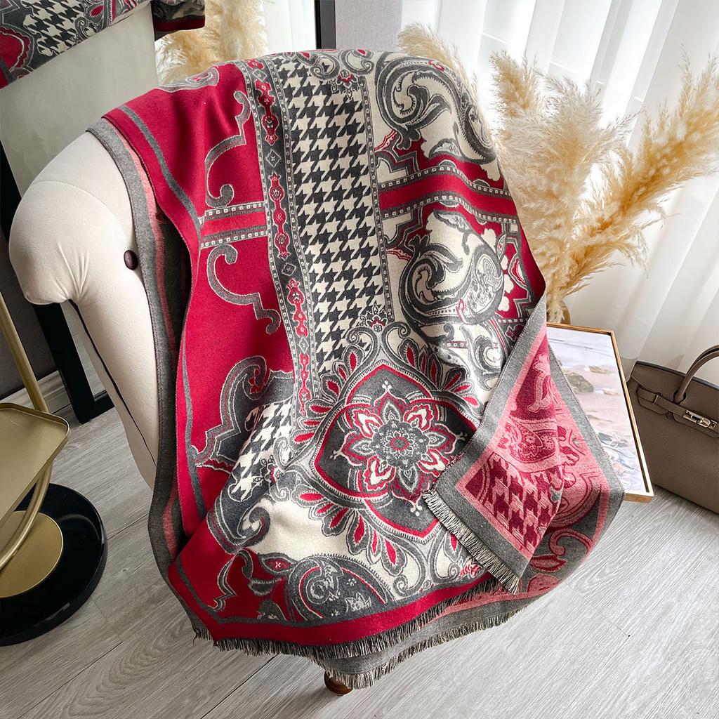 Classic Letter Thousand Bird Grid Imitation Cashmere Scarf Women'S Winter Thickened Double-Sided Air Conditioner Shawl Scarf Women