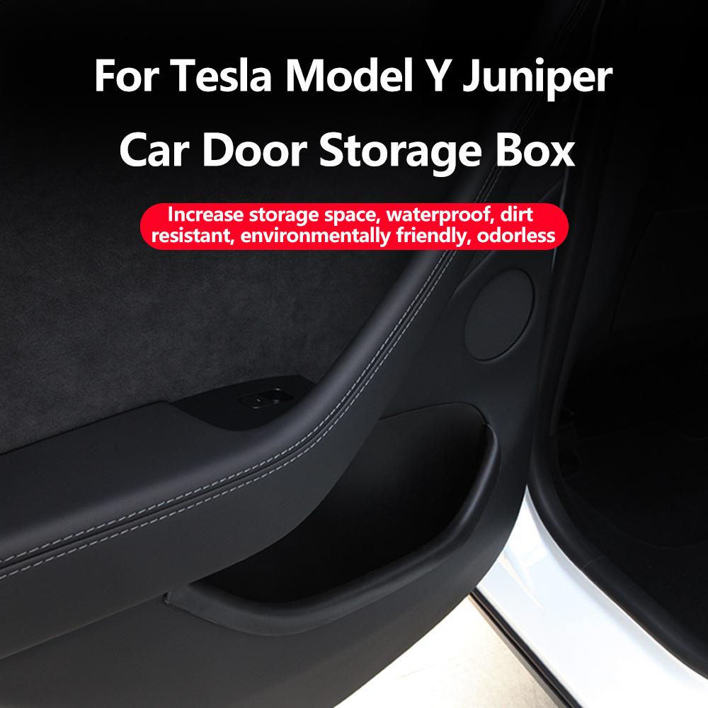 Heenvn For Tesla Model Y Juniper 2025 2026 Front Rear Full Storage Box Door Handle Armrest Tray Organizer TPE Cover Car Interior