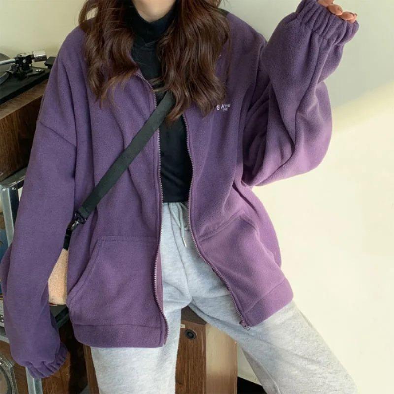 

Autumn and winter new thickened fleece stand-up neck cardigan thermal sweater jacket women s loose tide M