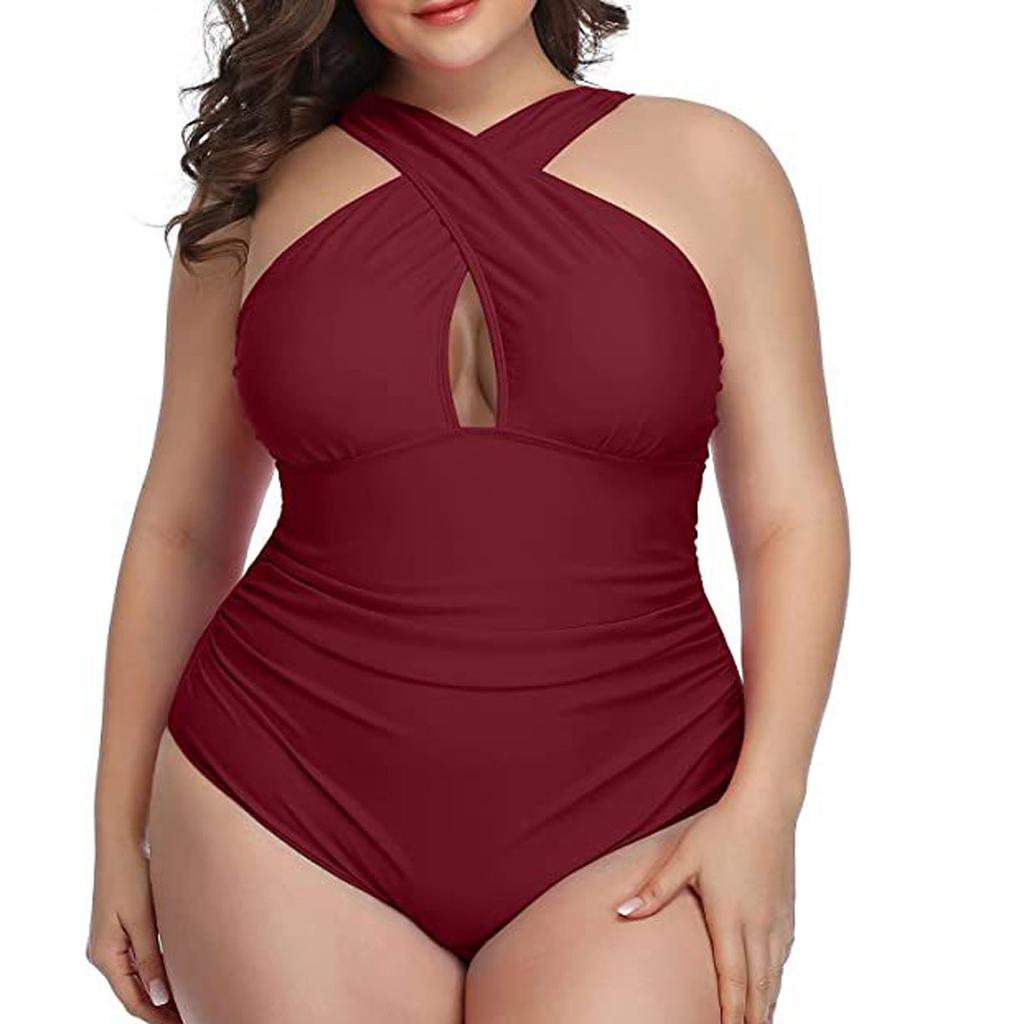 Women's Fashion Color Sexy Hollow Open Back Bikini Swimsuit Split Swimsuit