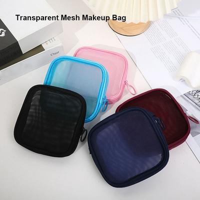 New Transparent Mesh Makeup Bag Black/Blue/White Multifunction Women Cosmetic Storage Pouch Portable Ladies Toiletry Storage Bag