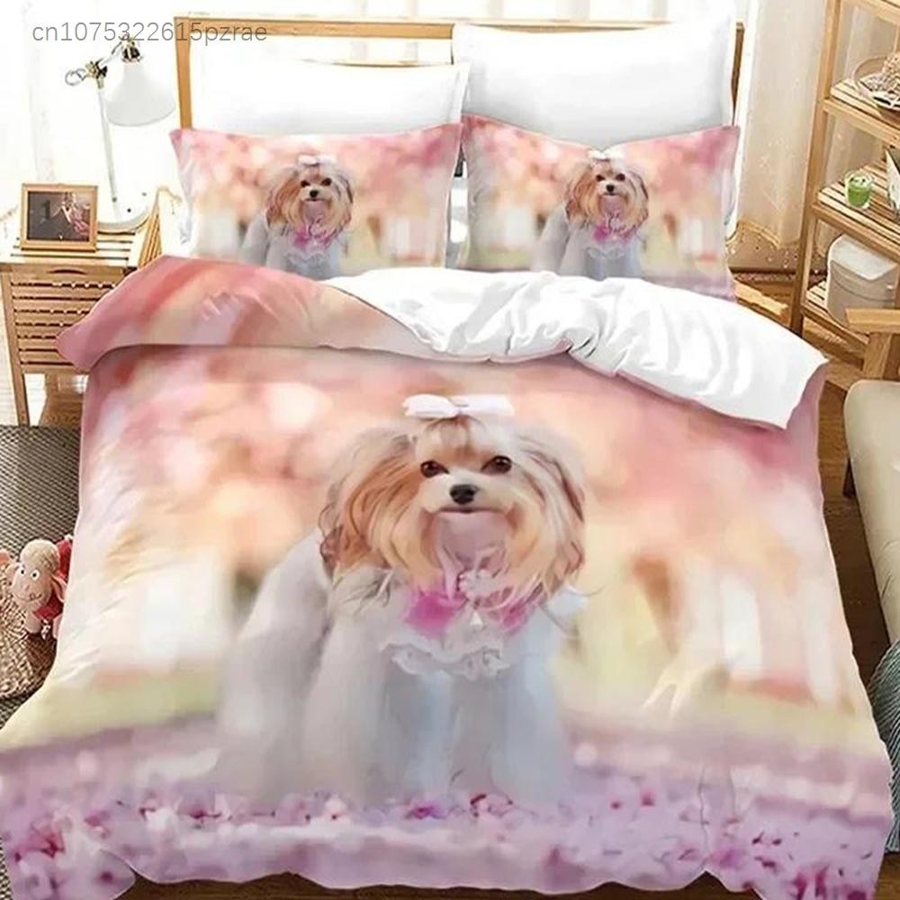 Cute Dog Lovely Puppy Pet Bedding Set 3D Printed Suitable For Bedroom Duvet Cover Set With Pillowcases Kids Home Textile