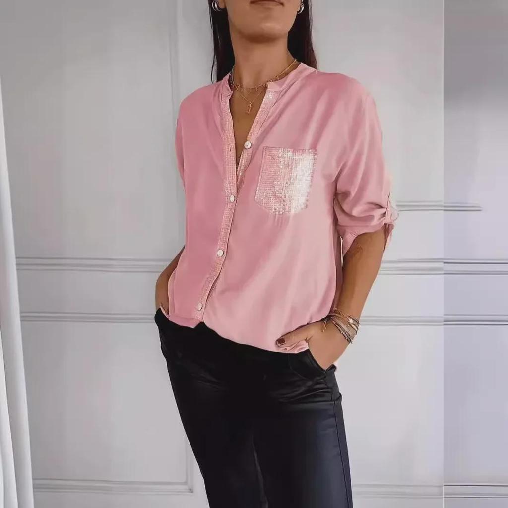 Europejska i Amerykańska Damska Luźna Casualowa Koszula z Rękawem 3/4 na Wiosnę i Lato