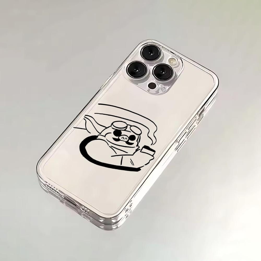 

Cartoon Line Cool Red Pig Phone Case For iPhone 16,15,14,13,12,11 Plus,Pro,Max,XR,XS,Plus,E,Mini Transparent Soft Cover iPhone11