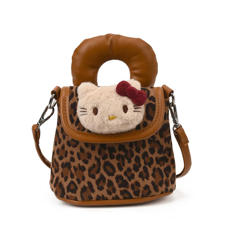 

Children s Cartoon Leopard Print Cat Handbag - Autumn/Winter Parent-Child Crossbody Cotton Tote and Coin Purse коричневый