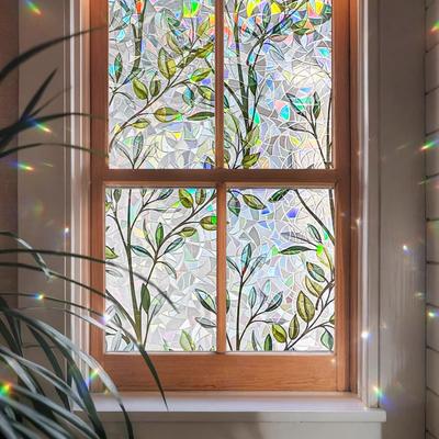 Sichtschutzfolie für Fenster, grüne Rankenblätter, doppelseitige statische Fensteraufkleber für Glas, Dekoration für Glasfenster und Türen im Homeoffice