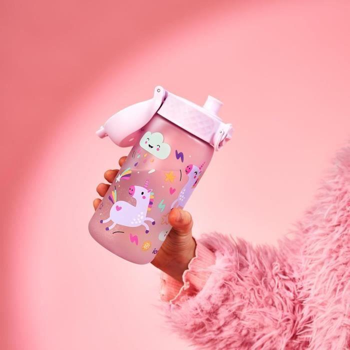 Gourde Enfant - Ion8 - 350ml - Anti-Fuite - Rose - Motif Licornes