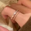 Zircon Mother-of-Pearl Heart Vintage Korean Double Layer Ring - Elegant Trendy Jewelry for Women