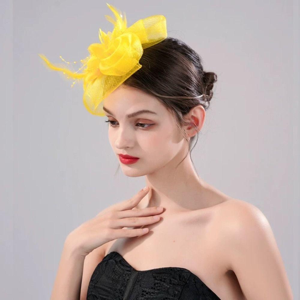 Formal Dress Small Top Hat Headband Luxury Clear Beads Cocktail Bridal Mesh Ribbons Cap Exquisite with Ear Clip