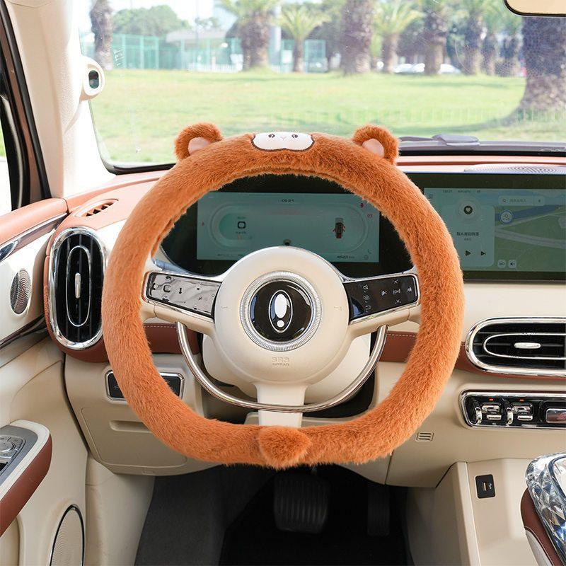 

Japanese Seiko Car Steering Wheel Cover Winter Plush Warm Heated New Model Winter Handlebar Cover Non-Slip Universal Lazy Mink Handlebar Grips - Monkey D-Shape