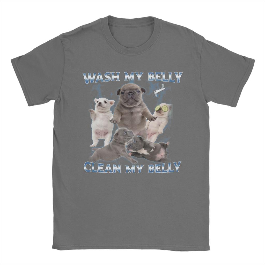 Men Women Funny Pibble Meme Wash My Belly T Shirt Pure Cotton Print Tee Shirts  Top Clothing