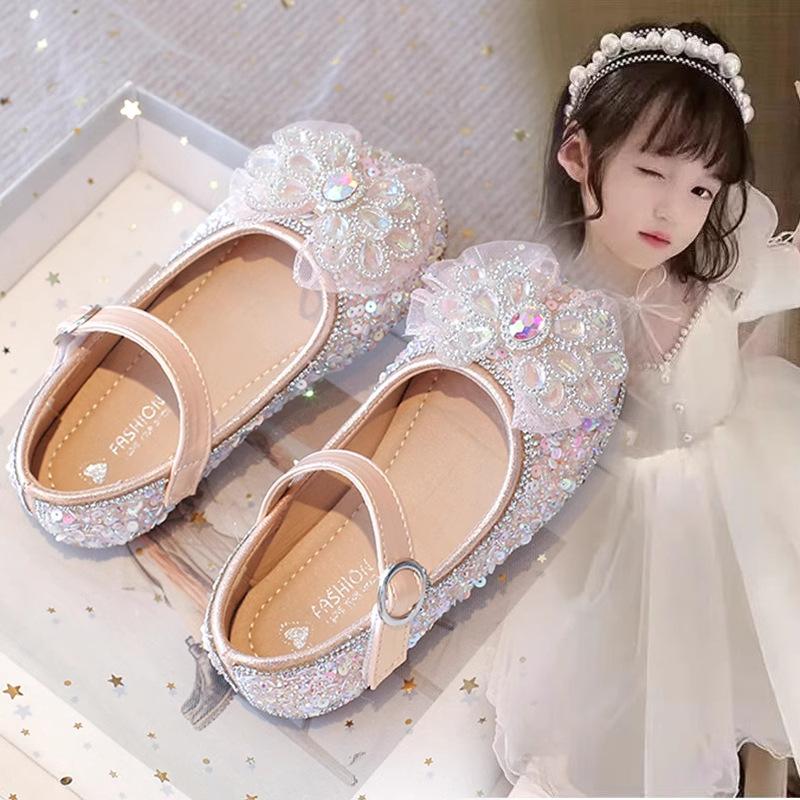 

Girls Princess Shoes Children s Leather Shoes New Spring Girls Single Shoes Bow Soft Sole Little Girls Dress Shoes 35Inner Length21.4cm рожевий