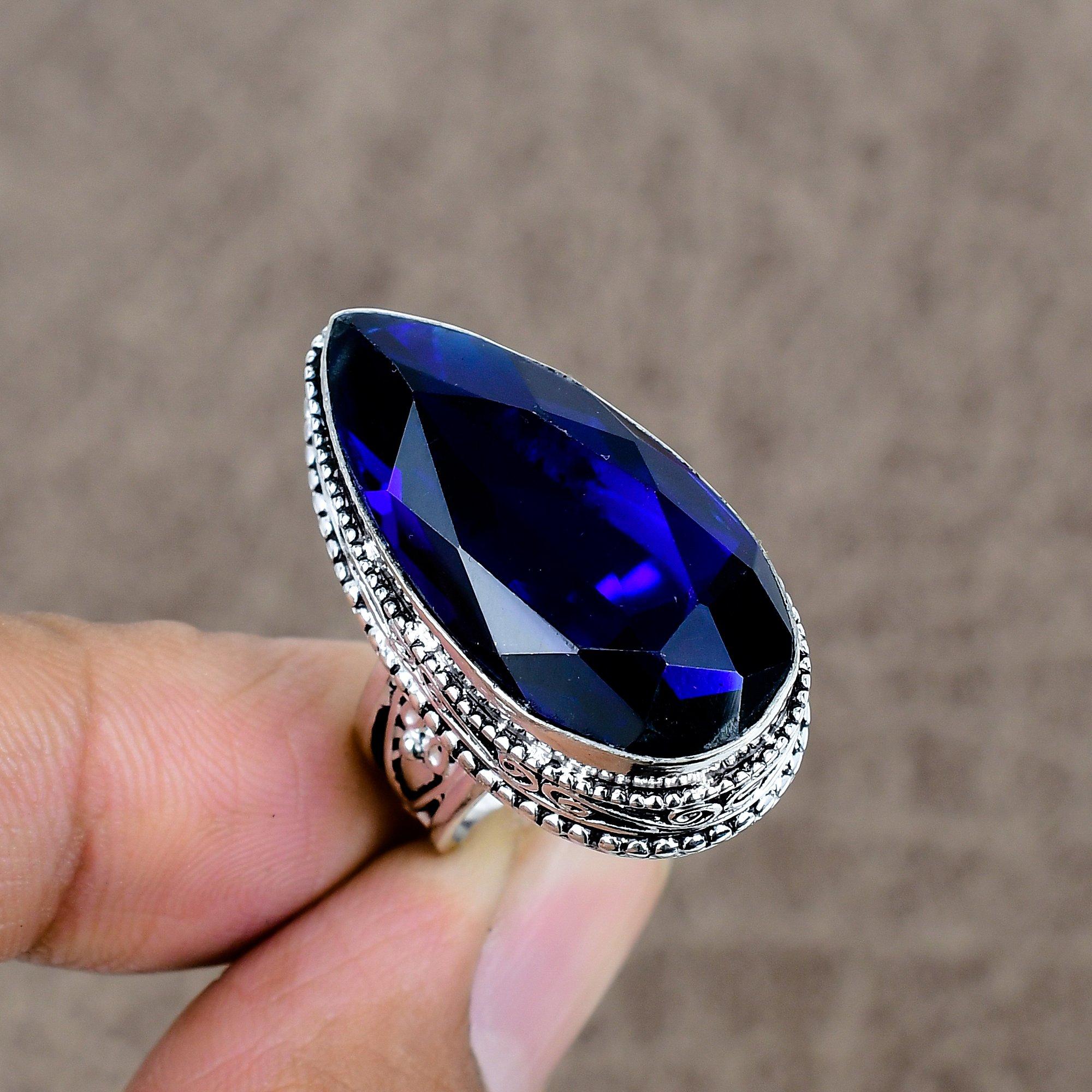 

Blue Topaz Genstone Handmade 925 Sterling Silver Jewelry Ring Size 6.5 KKG-485