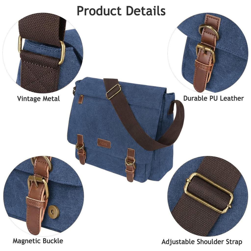 Canvas Umhängetasche Passt Groß Perfekt für und Schule [S-ZONE] Herren Tasche, 15,6-Zoll Bildschirme, Kapazität, Multifunktional, Pendeln, Reisen,
