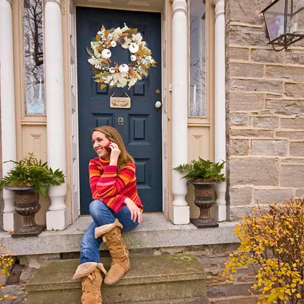 1PC Thanksgiving Wreath Artificial Pinecone Berry Pumpkin Maple Leaf Wreaths Wall Hanging Garland Autumn Farmhouse Decoration