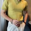 Men's Summer 2024 Slim V-Neck Knitted Polo T-Shirt - Short-Sleeved Business Casual Top