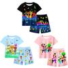 Conjunto de Pijama de Verano con Estampado Sprunki para Niños y Niñas de Algodón Casual Dibujos Animados Traje de Dos Piezas para Estar en Casa para Niños