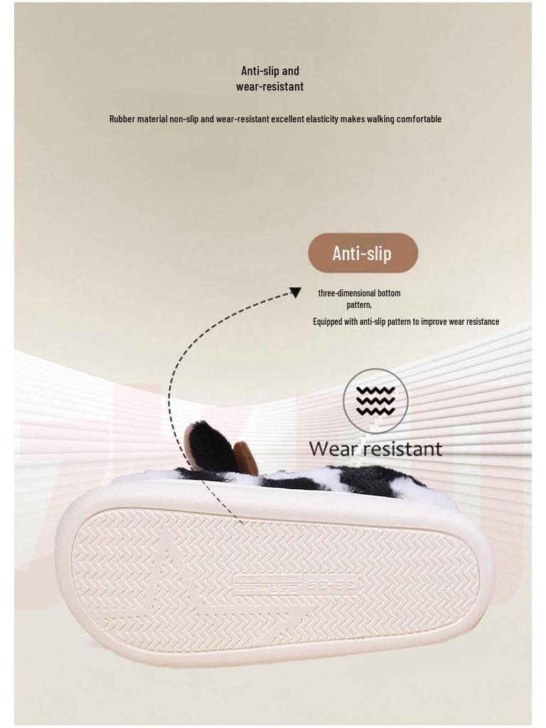 Cartoon Kuh Fellige Fersenüberzieher Hausschuhe - Warme, Rutschfeste Indoor Winter Clogs