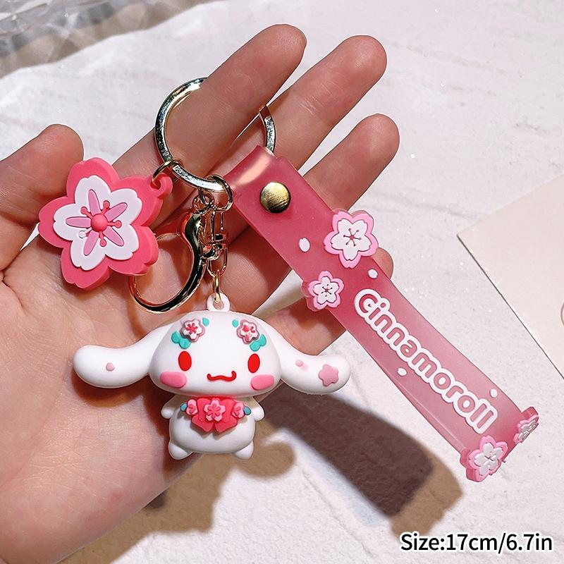 Hello Kitty Keychains Cherry Blossom Pink Kitty Keyring Cute Keychains for Bags Phone Case Hanging Pendants