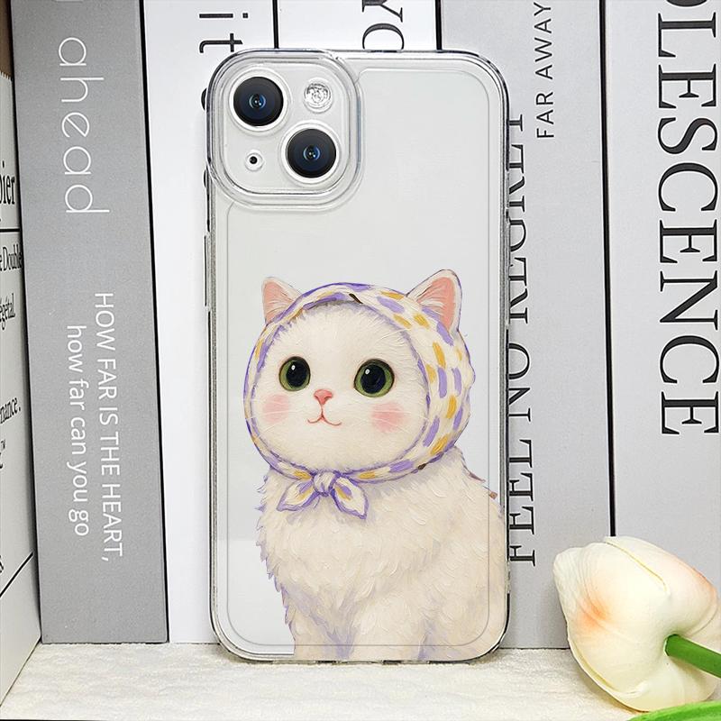 Cartoon Oil Painting Animal Cat Transparent Phone Case for IPhone 17 Pro Max 16 15 11 12 14 13 Mini 7 8 Plus X XS XR Soft Cover