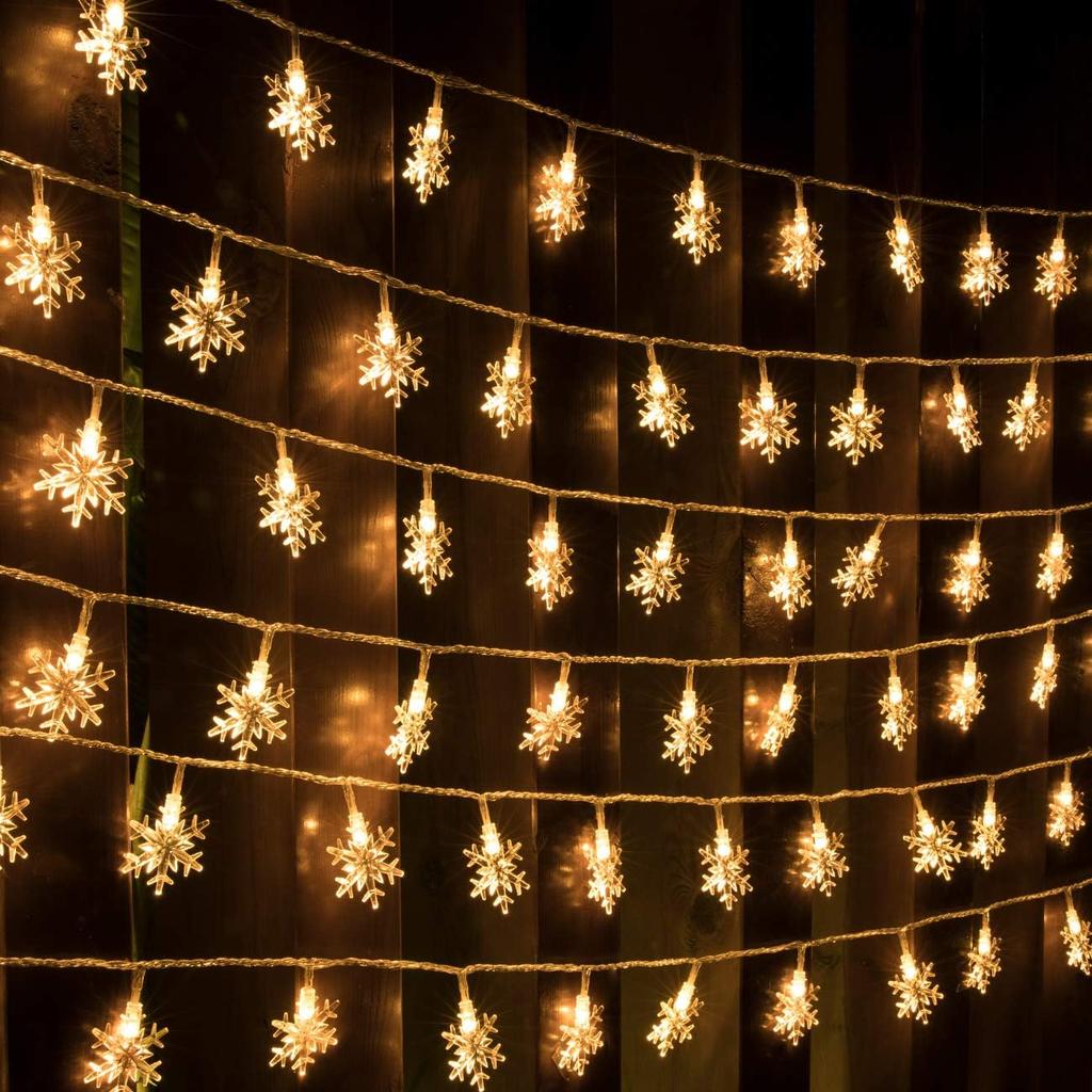 AWQ 100 LED 49 FT Christmas Lights Snowflake String Lights 8 Modes White