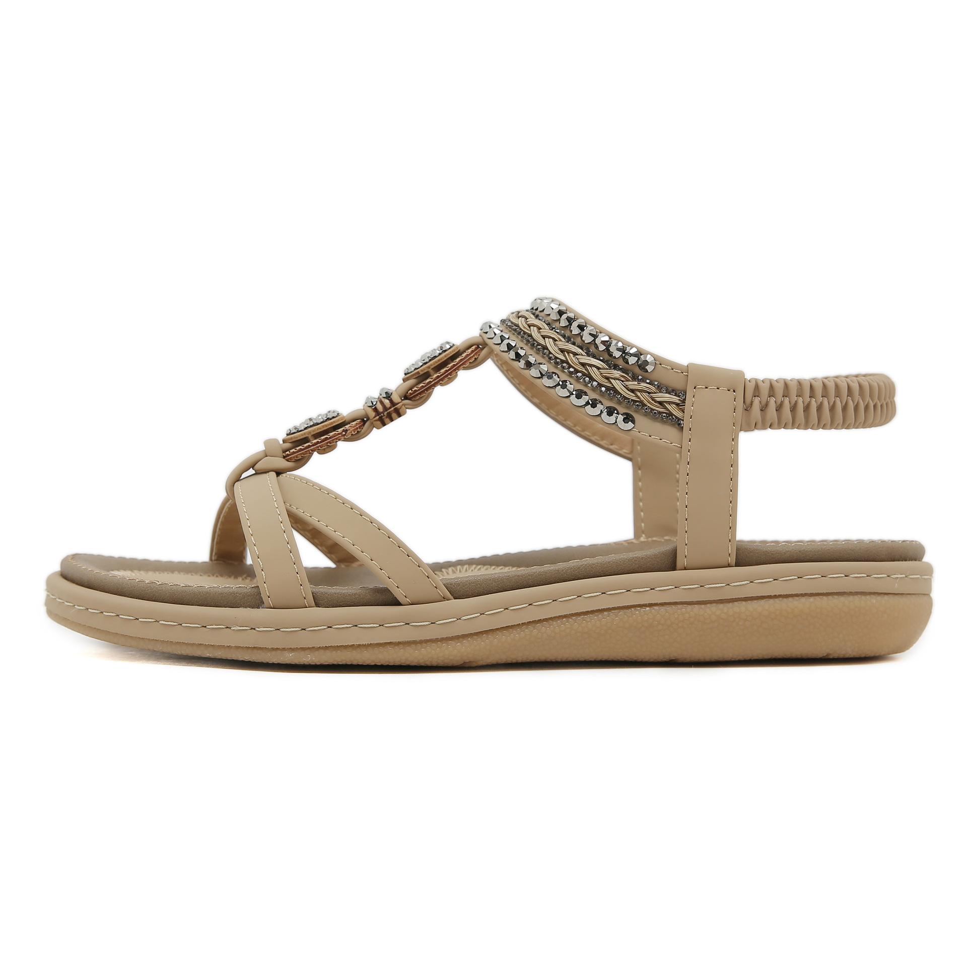 

Spring and summer new lightweight and comfortable flat-bottomed rhinestone sandals women s daily seaside beach large-size sandals 36 абрикосовый