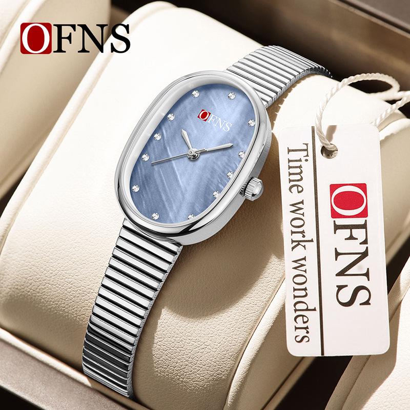 OFNS Luxury Women's Watch: Mother-of-Pearl Dial, Quartz, Diamond Accents, Waterproof, Elegant Office Accessory.