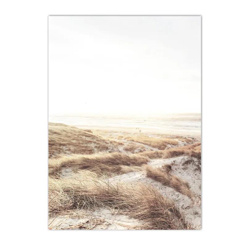 Beige Landscape Posters Sea Beach Bridge Canvas Picture Hay Reed Wall Art Flower Print Painting Nordic Poster Living Room Decor