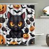 Halloween Decor Shower Curtain Set With Black Cat Pumpkin Bats Print Waterproof Fabric Bathroom Liner For Kids Gifts