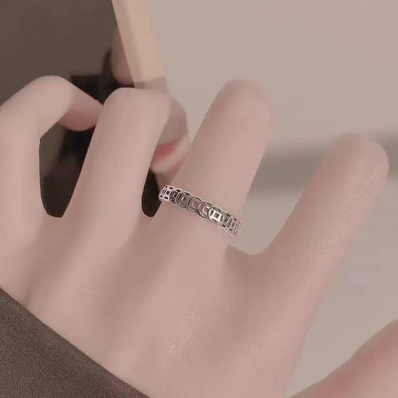 Women's Coin Ring: Adjustable Wrap-Around Design for Good Luck, Unique and Simple Chinese Style, Electroplated Finish