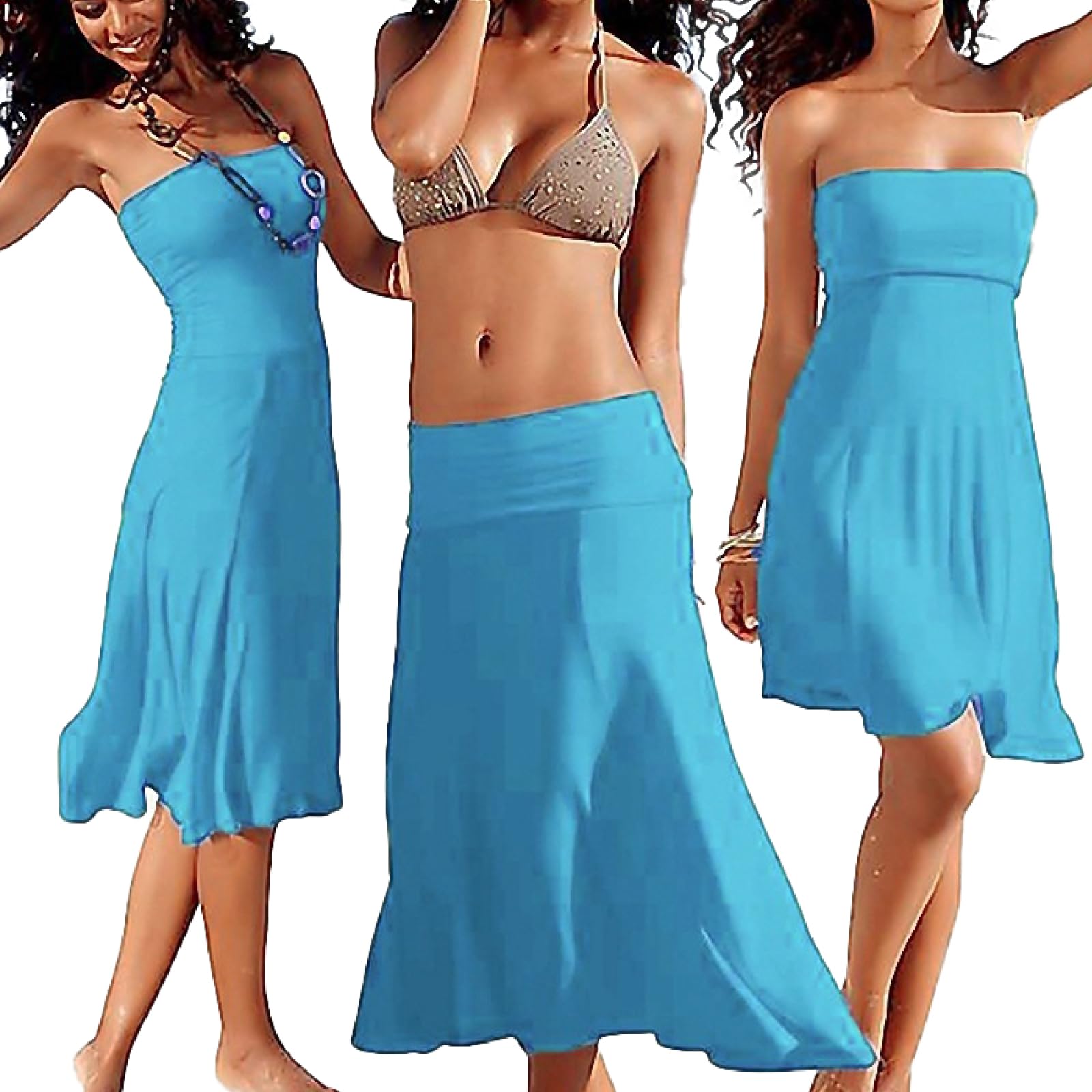 

RONGUI Beach Dress, Swimsuit Overdress, Long/Short Skirt, Women s, Plus Sizes, Summer (JP, Alphabet, S, Blue)