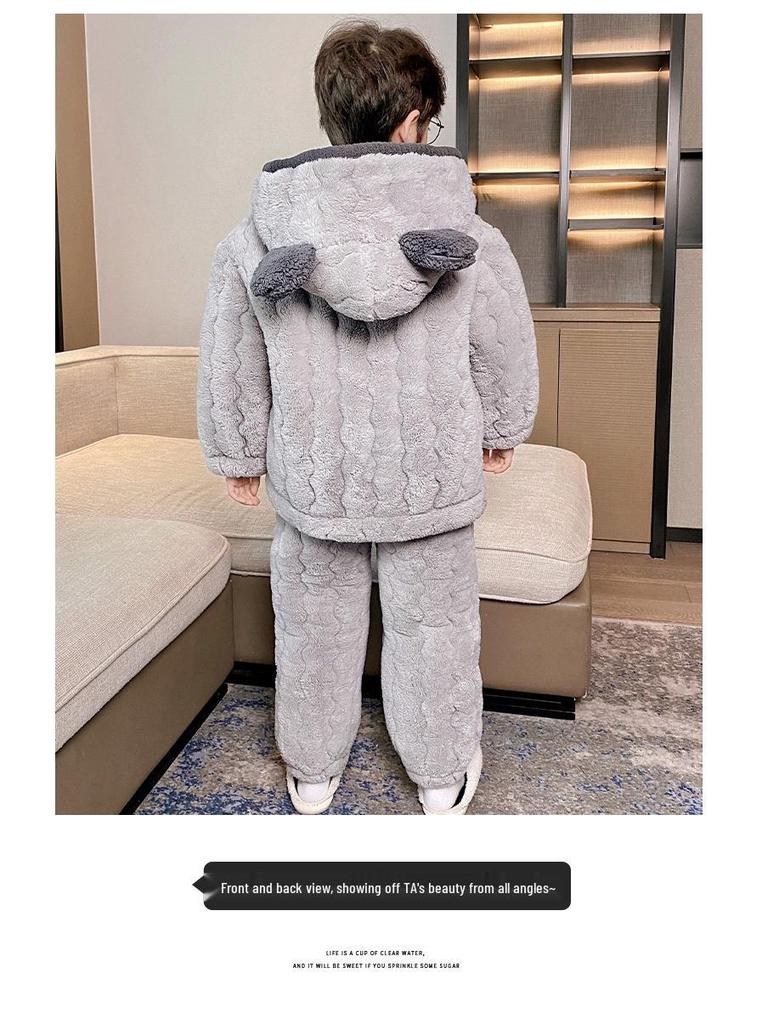 Boys' Thick Flannel Pajama Set - Children's Coral Fleece, Spring/Autumn 2025.