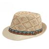 British Retro Straw Fedora Hat for Men Women Summer Sun Protection Jazz Hat Geometric Woven Beach Cap Fashion Ethnic Trilby Hat