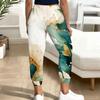 Women Plus Size Blue Gold Marble Printed Drawstring Waist Side Pockets Cuffed Ankle Jogger Pants