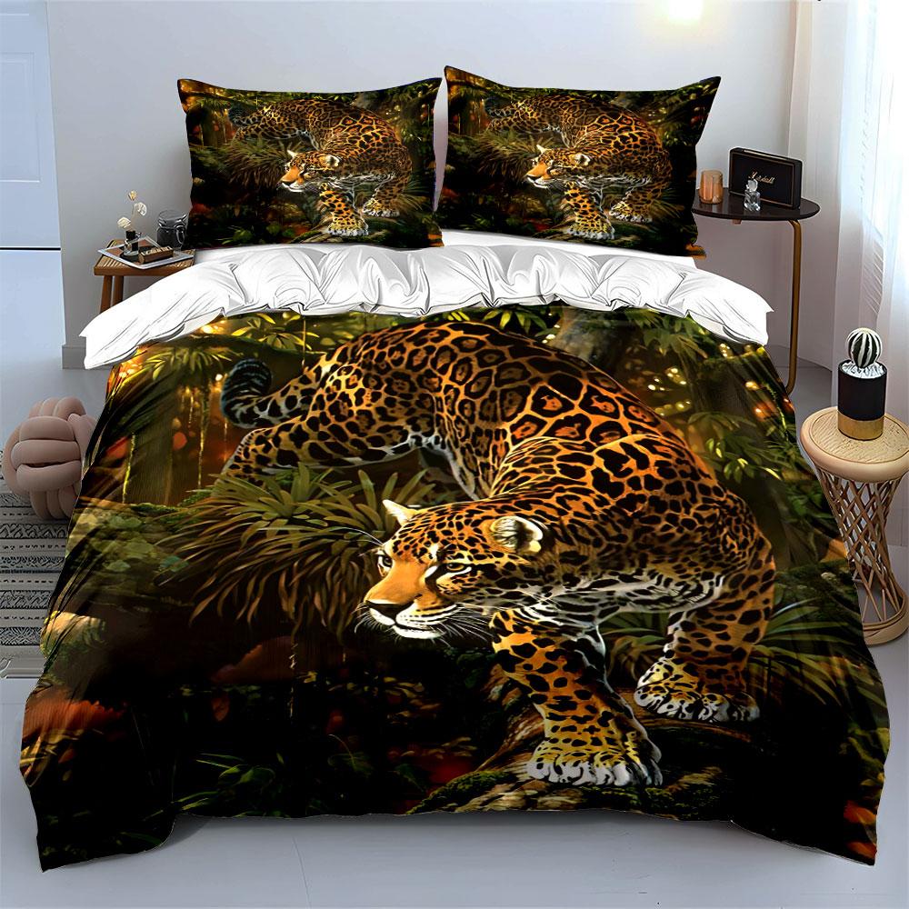 Leopard Jungle Print Decor Set Soft Comfortable Duvet Cover Bedding Set Included 1*Duvet Cover & 2*Pillowcases, Gift