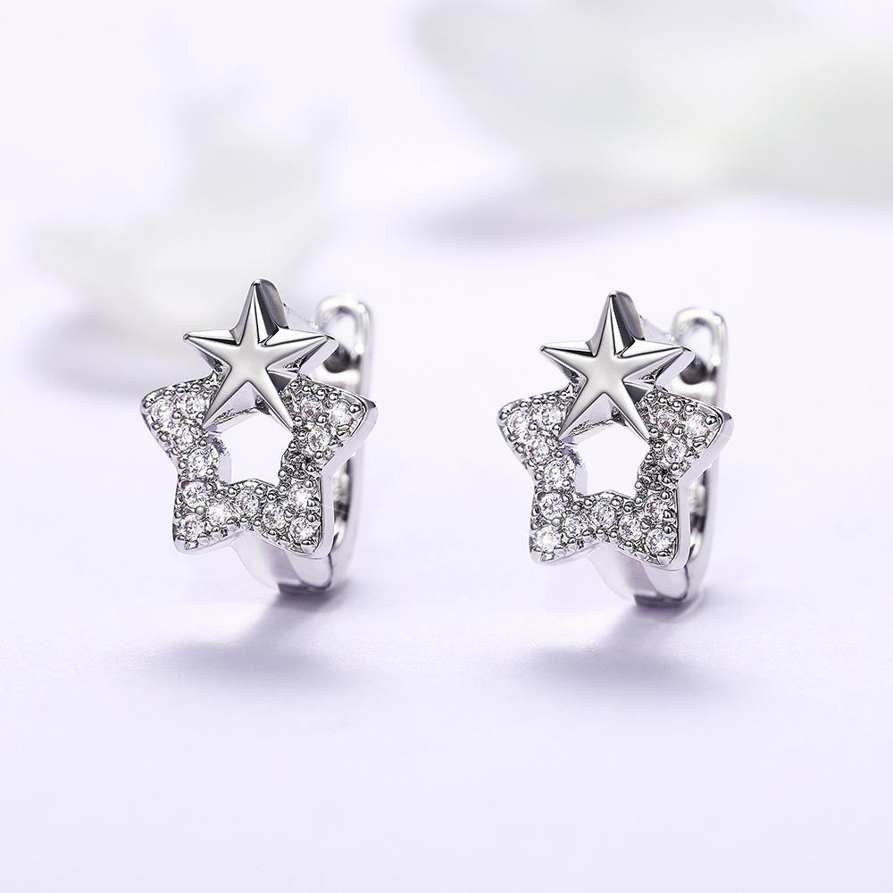Zircon Inlaid Pentagonal Star Ear Buckle, New Japanese and Korean Style, Simple and Niche, Cool and Aloof Zircon Accessories